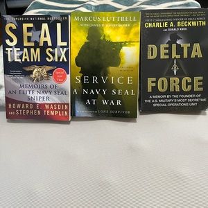 3 books. Seal Team Six, Delta Force, Service A Navy Seal at War. Good condition